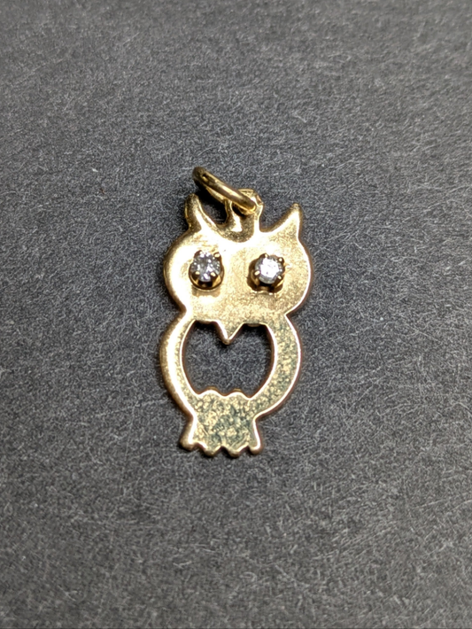 14kt Owl Charm with Diamond Eyes