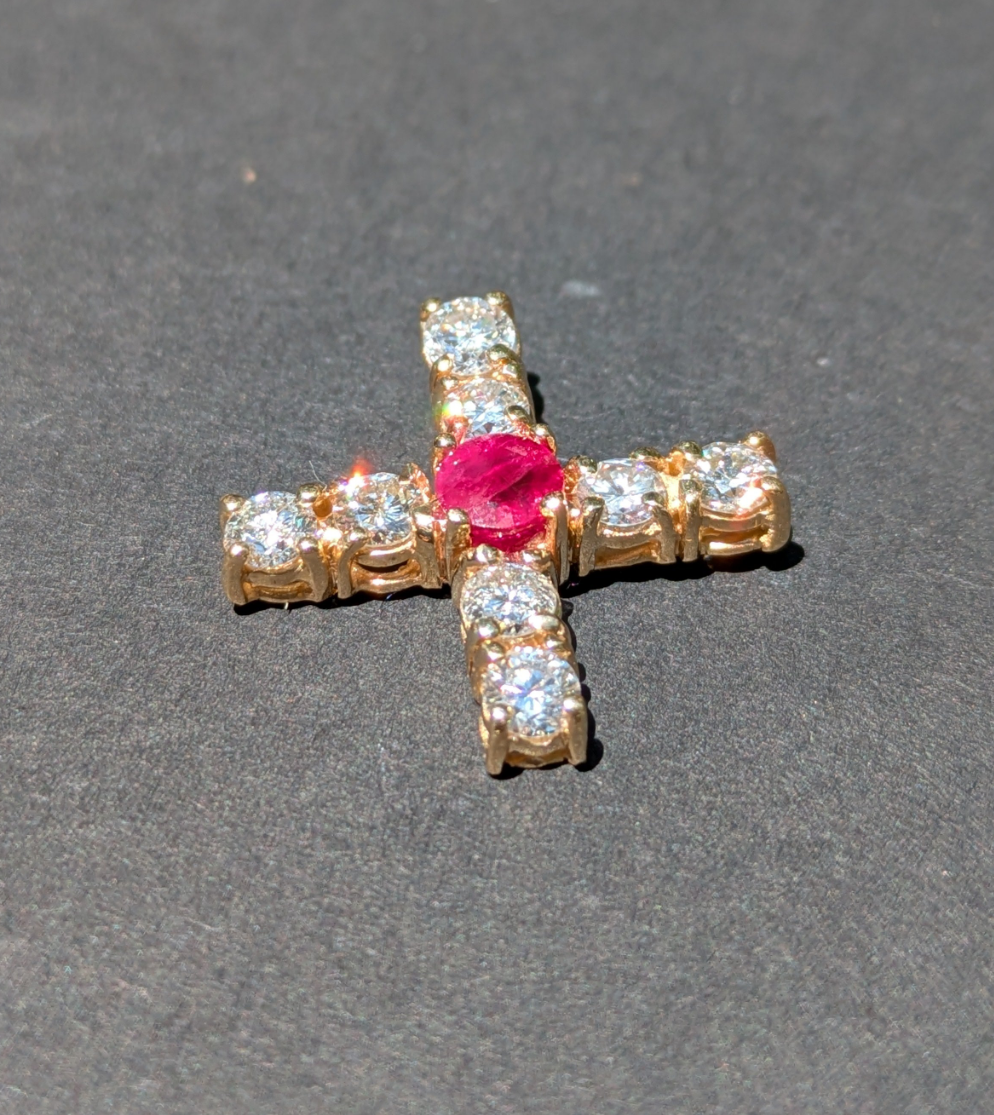 Diamond and Ruby 14kt Cross or Plus Symbol