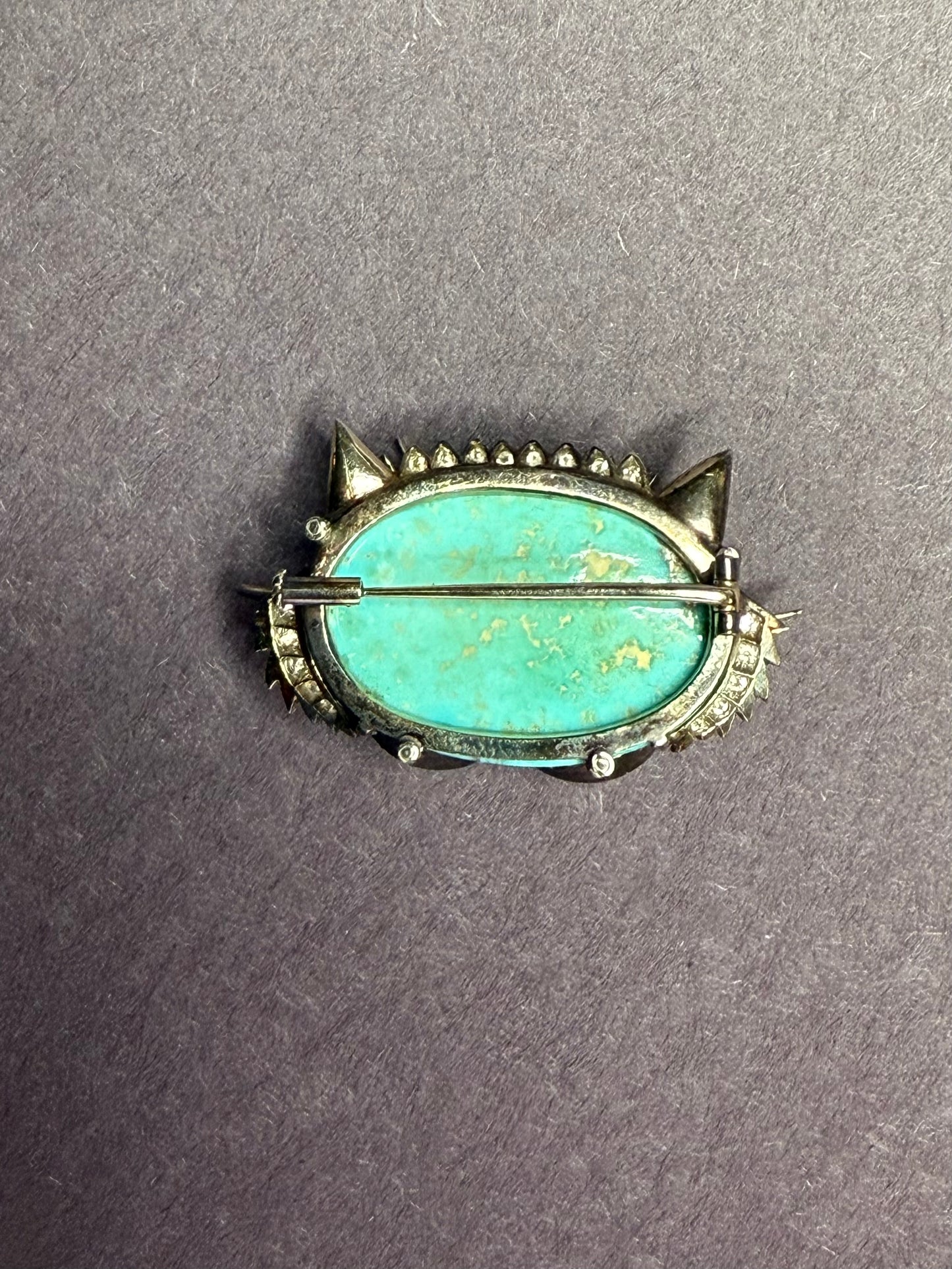 1920s 14k Turquoise Cat Brooch