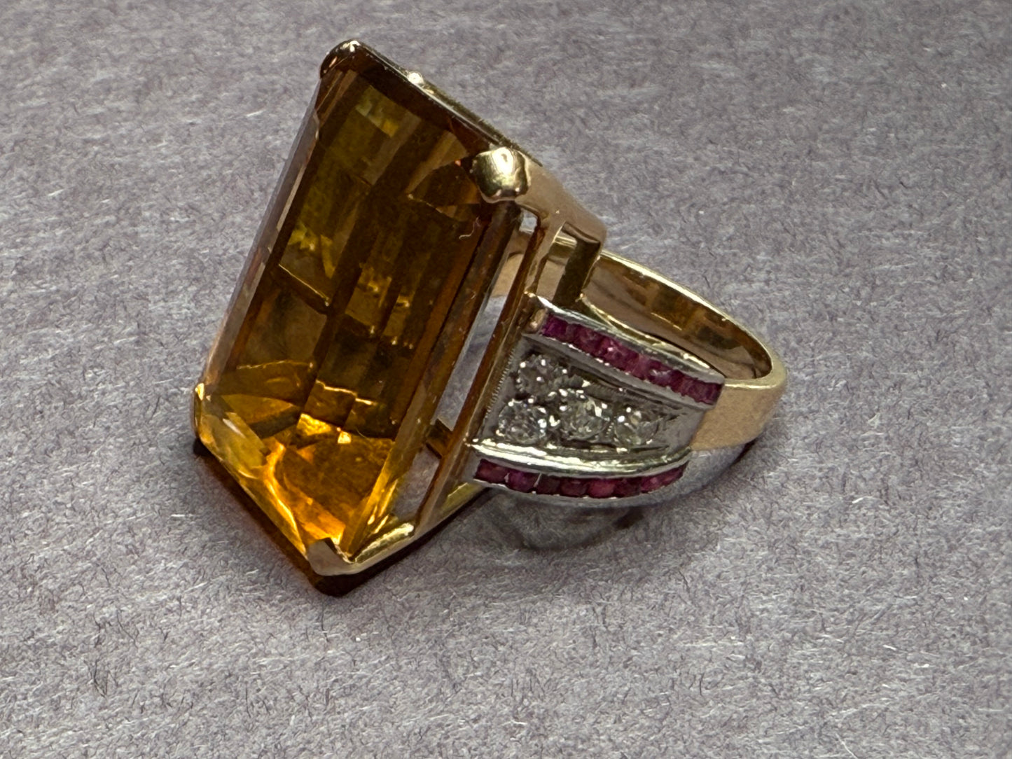18k Very Large Topaz Ruby and Diamond Ring