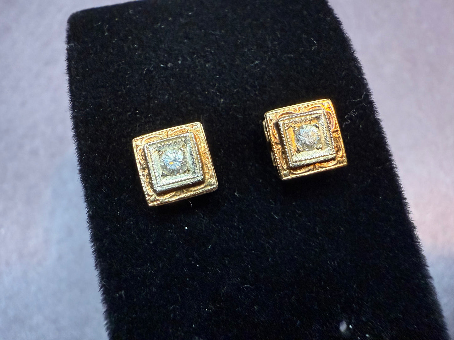 14k Two Tone Square Earrings