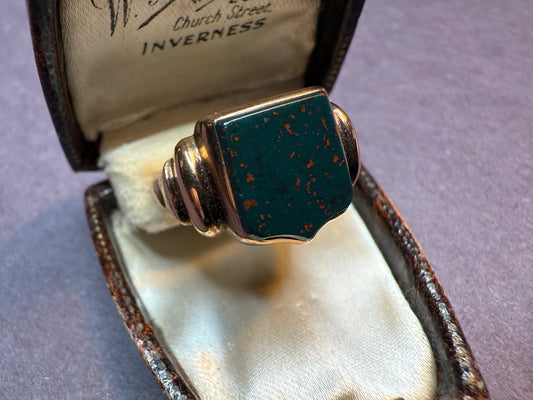 9k Rose Gold Bloodstone English Signet Ring