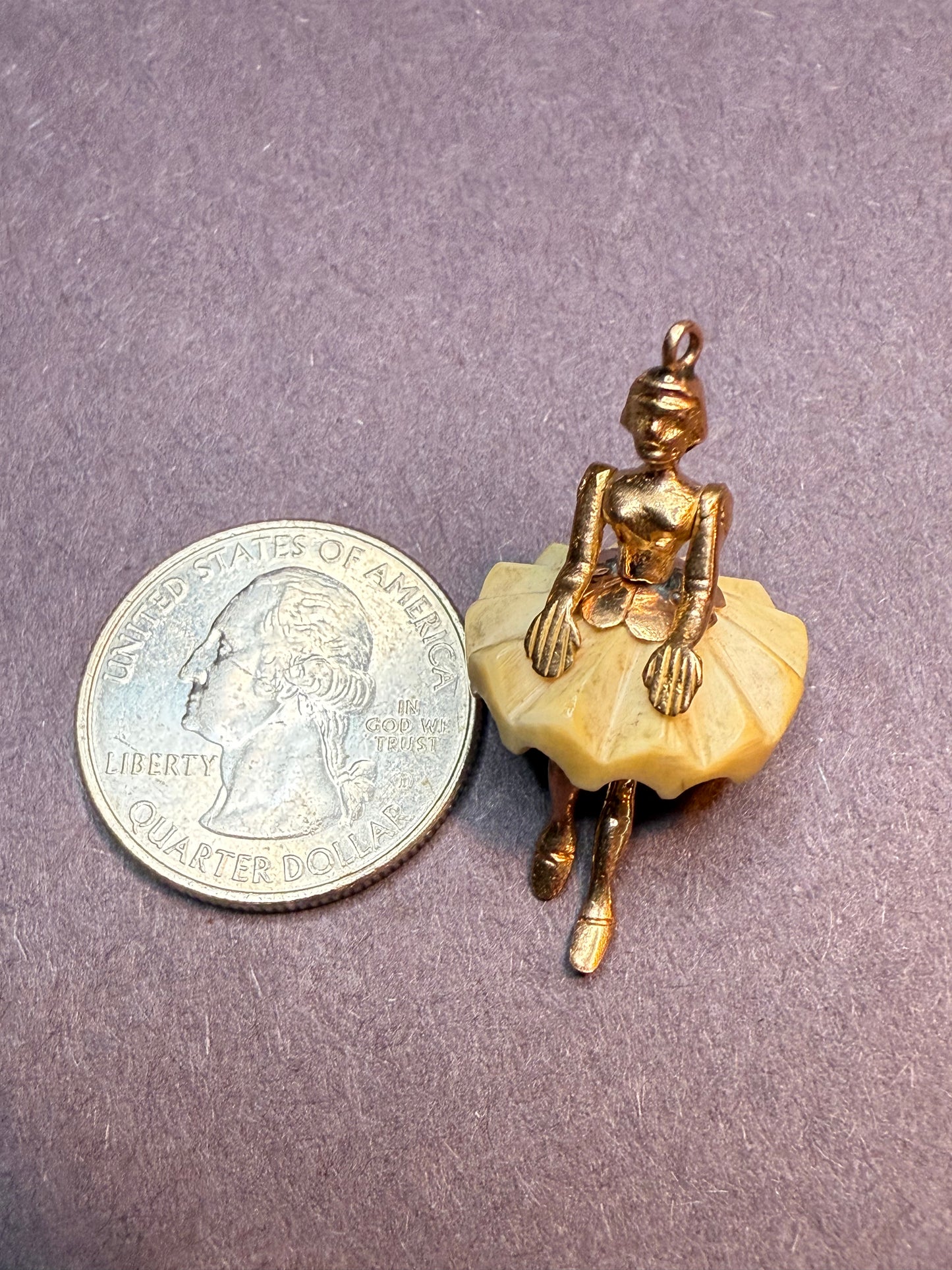 18k and Bovine Articulated Ballerina Pendant