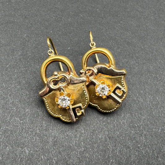 15k Lock and Key Dormouse Earrings