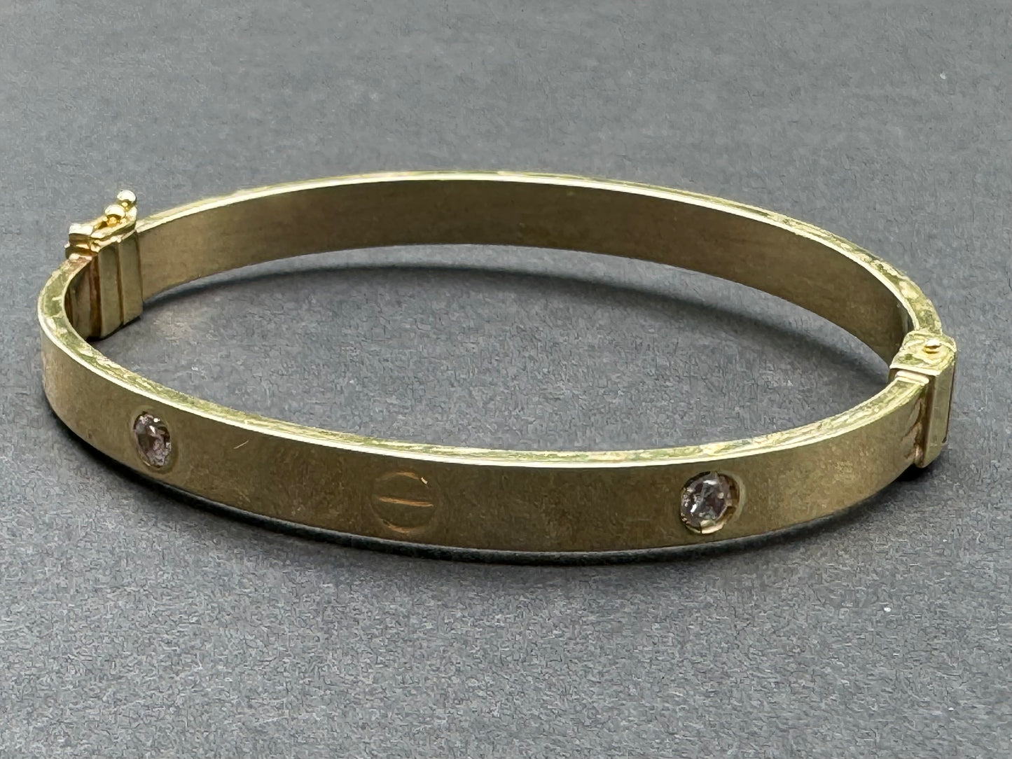 14k Gold and Diamond "Not a Cartier" Bangle Bracelet