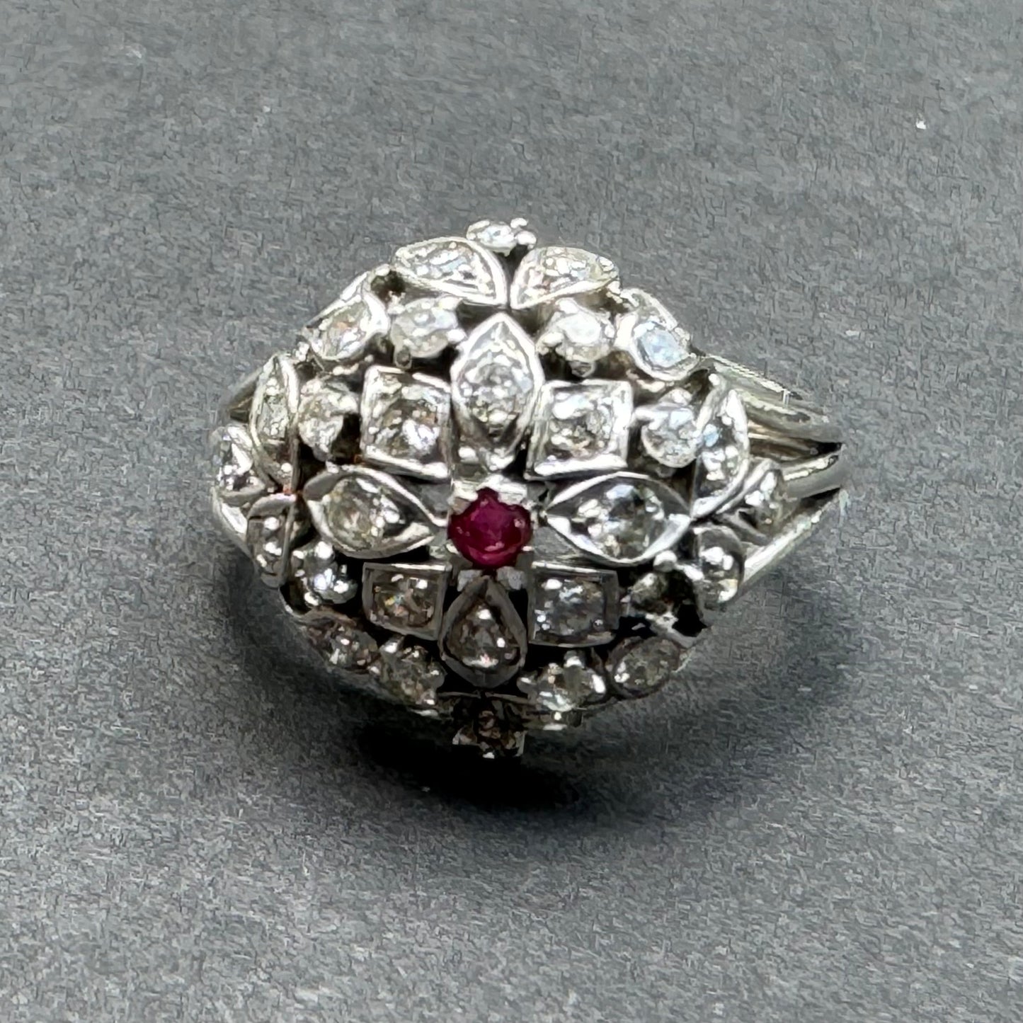 14k American Vintage Ruby and Diamond Folate Ring