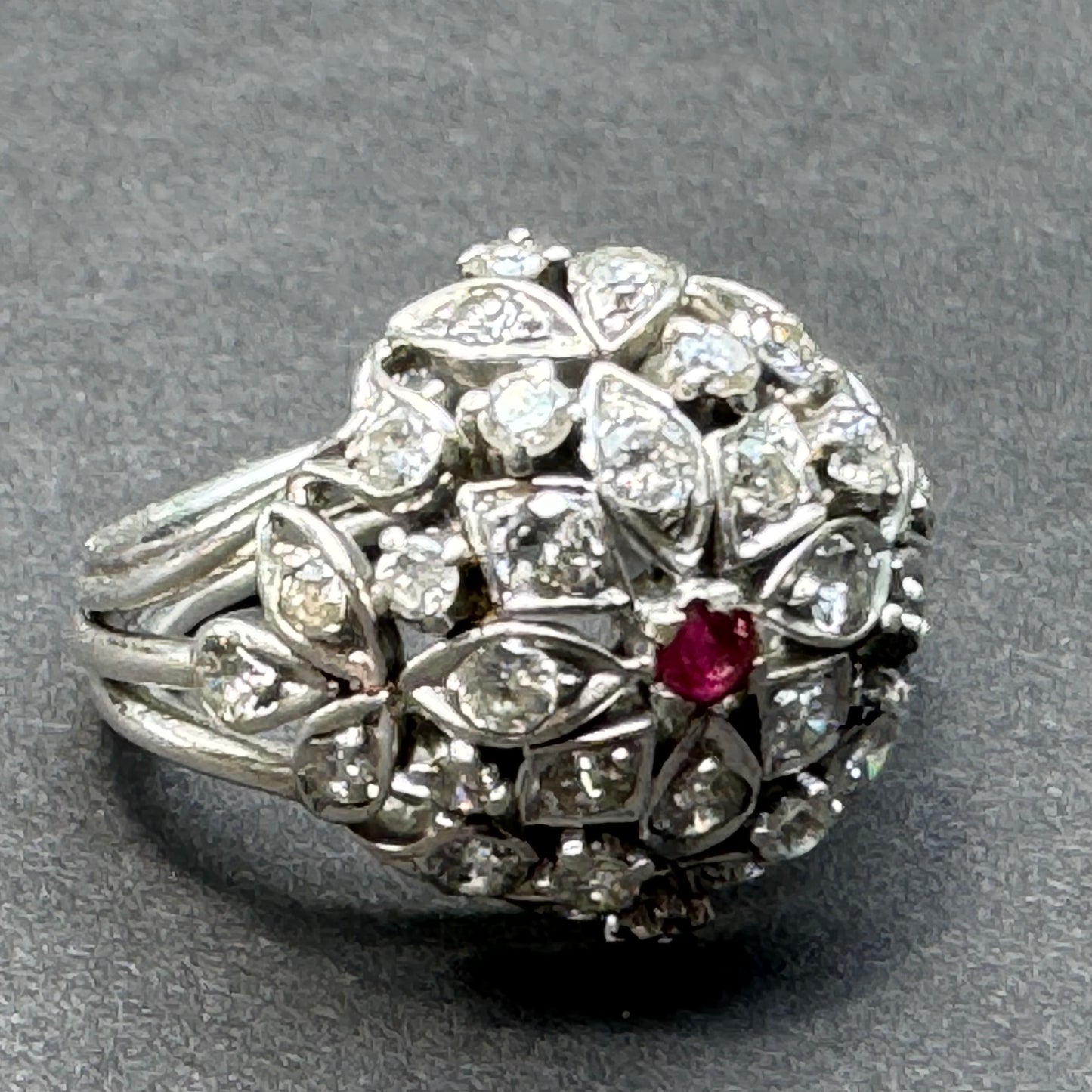 14k American Vintage Ruby and Diamond Folate Ring