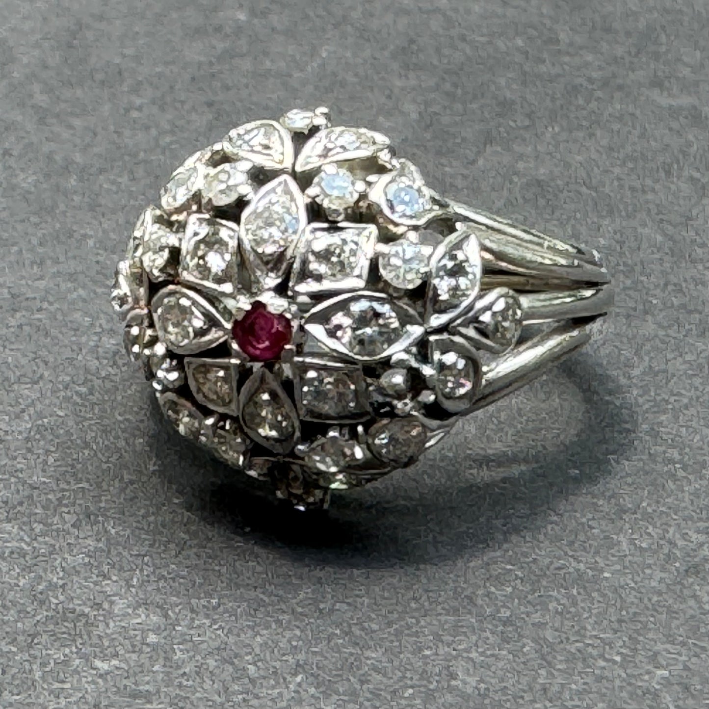 14k American Vintage Ruby and Diamond Folate Ring