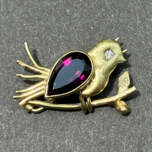 18k Amethyst and Diamond Bird Barrette