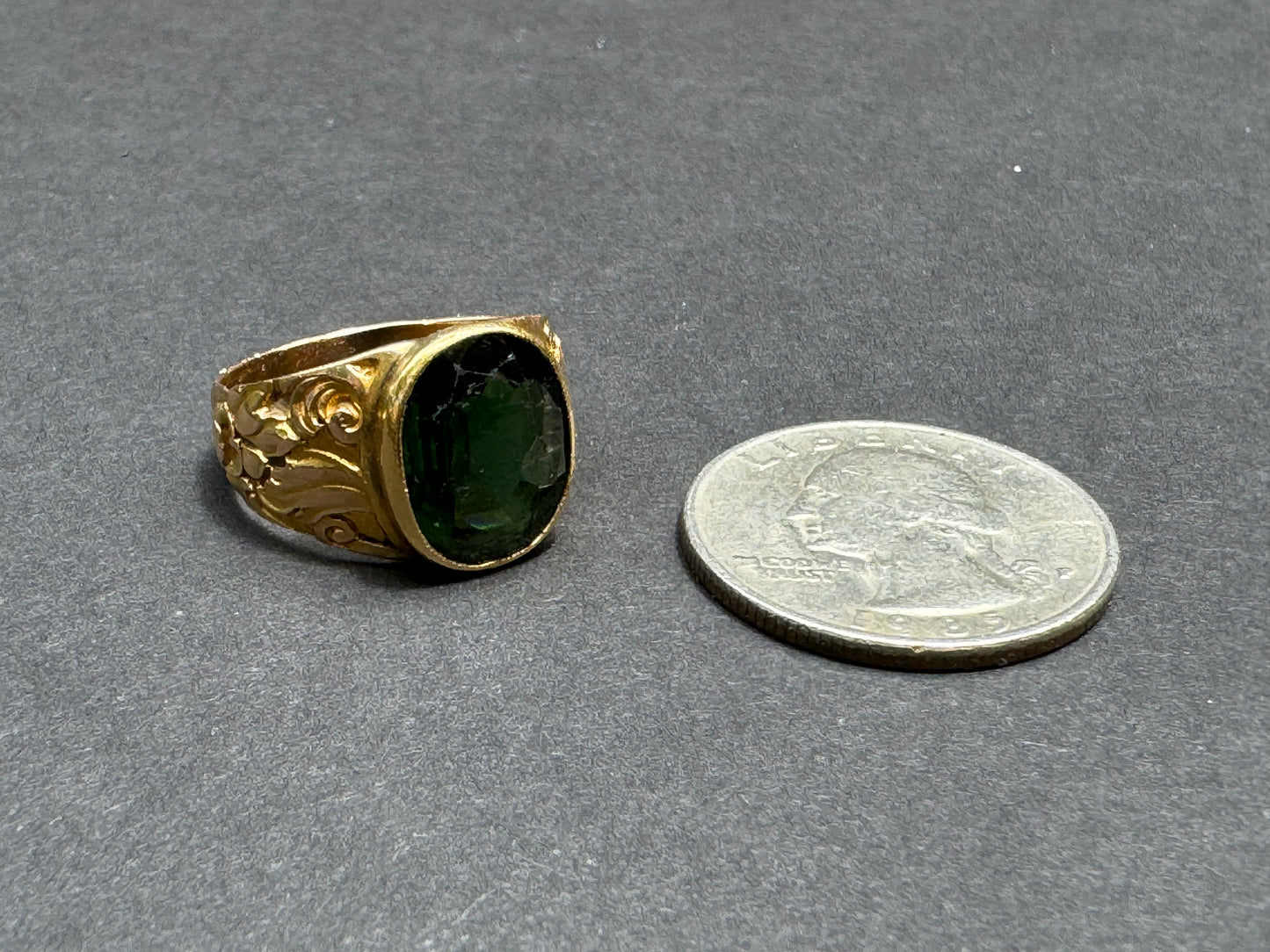 14k German 1912 Green Tourmaline Ring