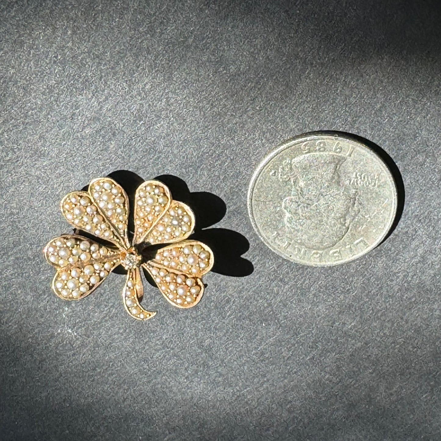 14k Victorian Seed Pearl Clover/Shamrock Brooch