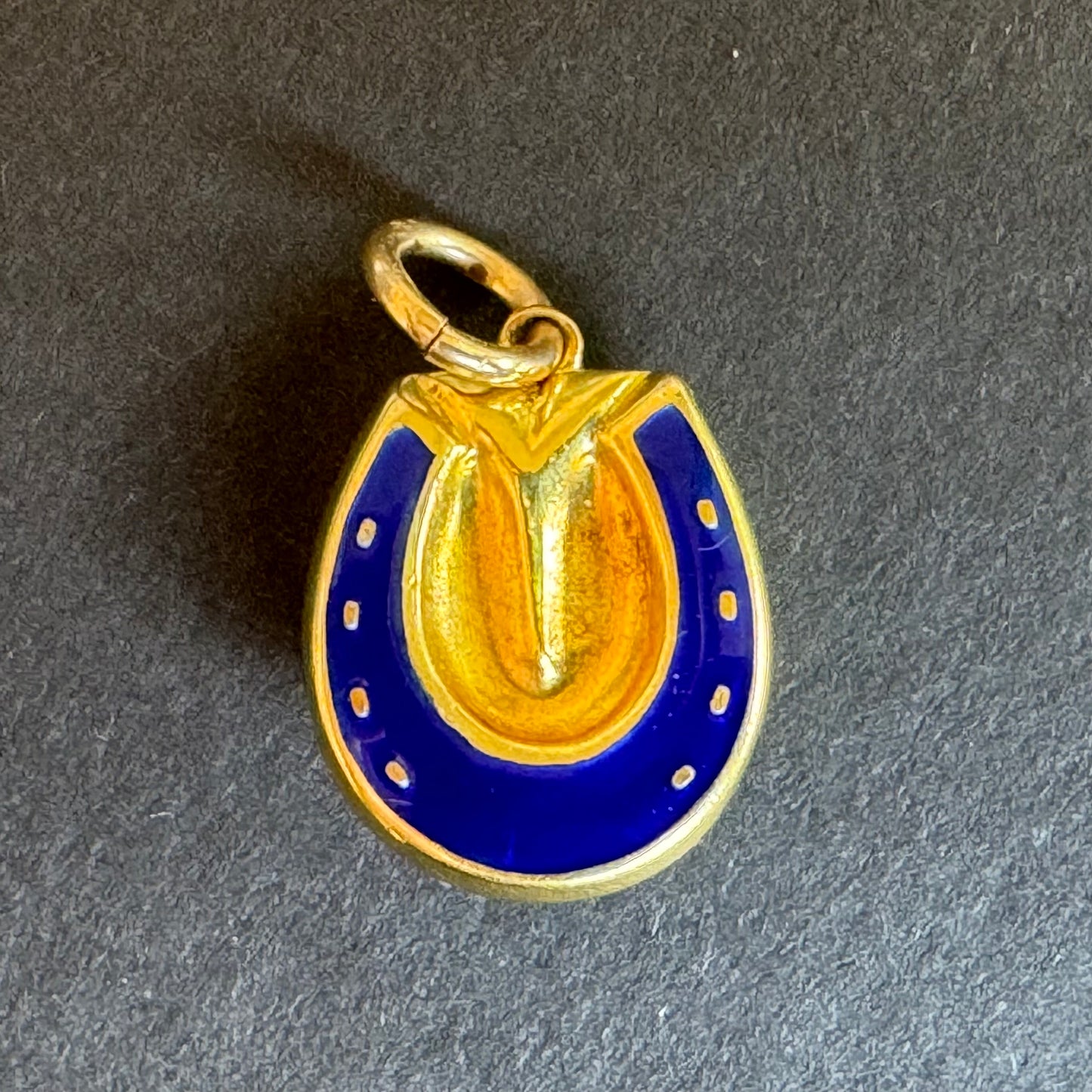 Georgian 18k Gold Enamel Horseshoe Vinaigrette Charm