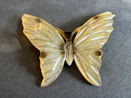 French 1920s Art Nouveau Carved Horn Butterfly Brooch