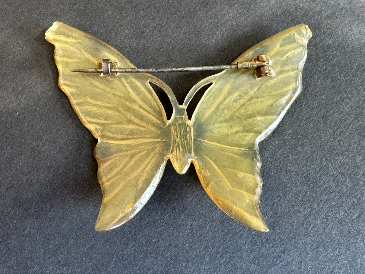 French 1920s Art Nouveau Carved Horn Butterfly Brooch