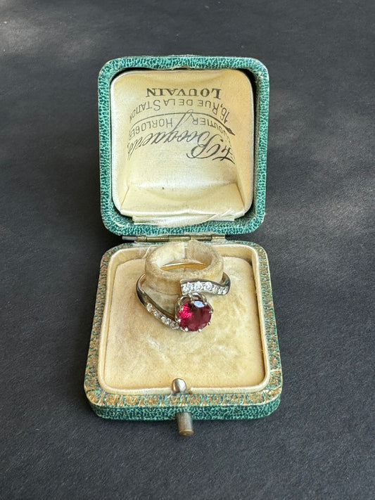 1910 14k Ruby and Diamond Bypass Ring