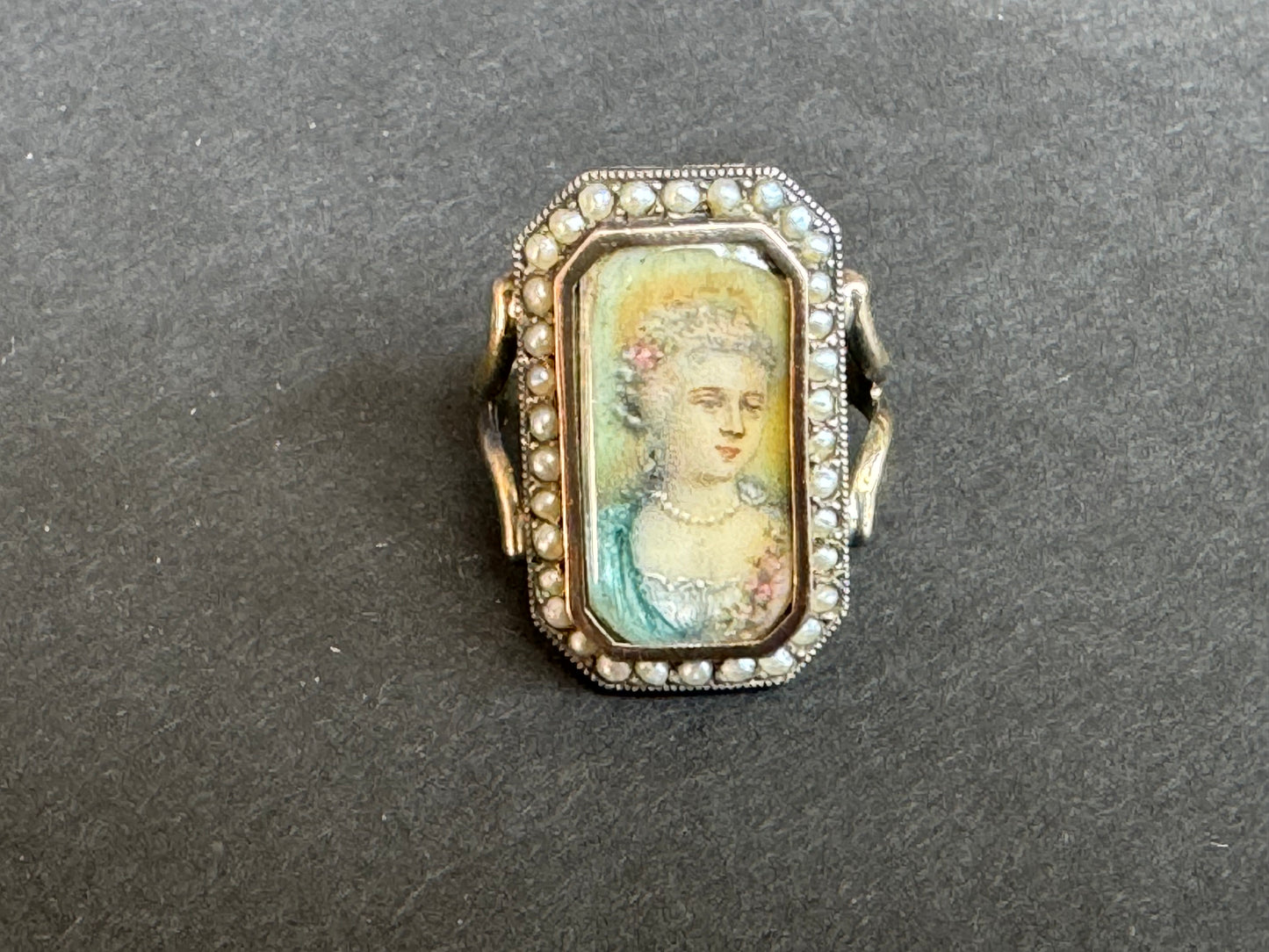 Mid 1800s English Sterling and Yellow Gold Portrait Ring