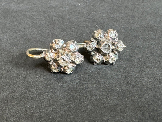 Georgian Platinum Rose Cut French Diamond Earrings