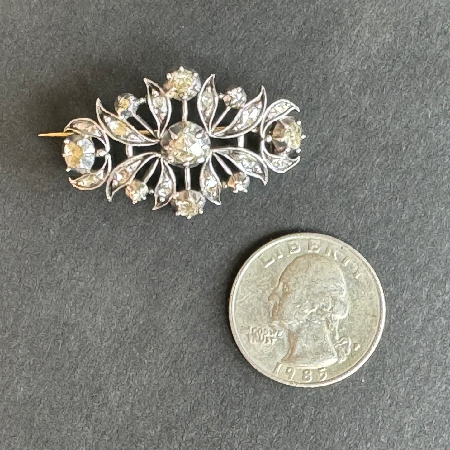 Georgian Silver and 18k Gold Rose Cut Diamond Brooch