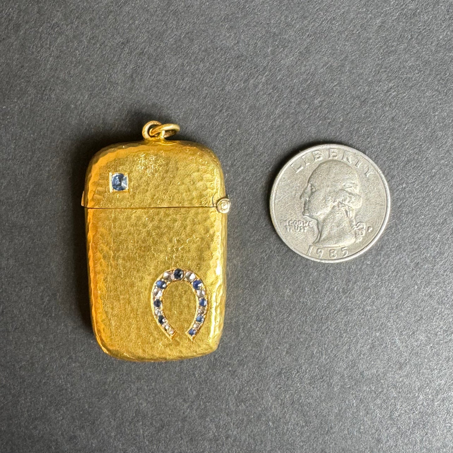 18k French Sapphire and Diamond Horseshoe Match Case circa 1918