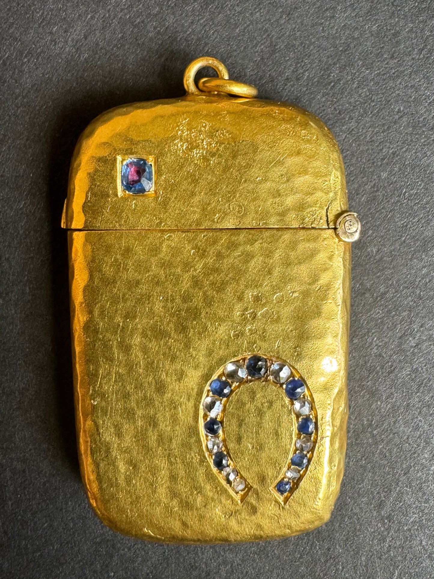 18k French Sapphire and Diamond Horseshoe Match Case circa 1918