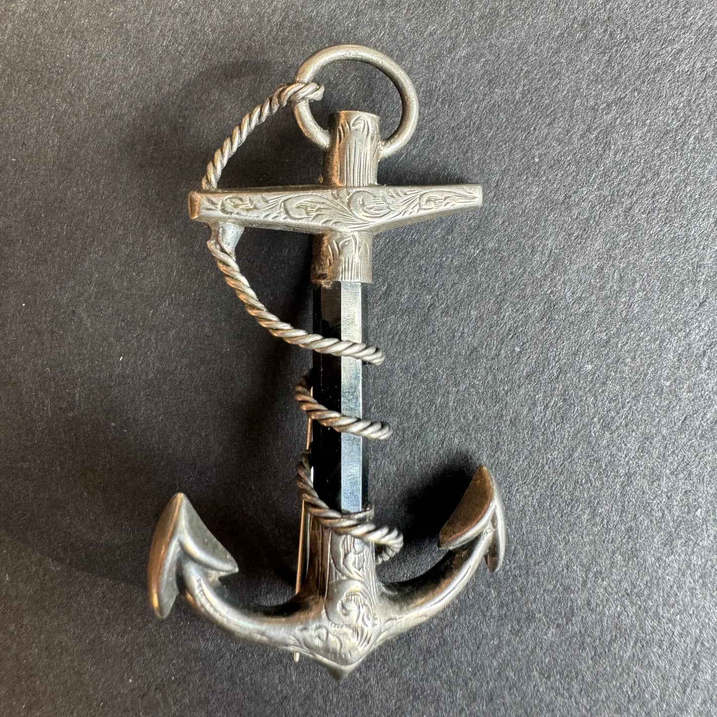 Victorian English Sterling Onyx Anchor Pin