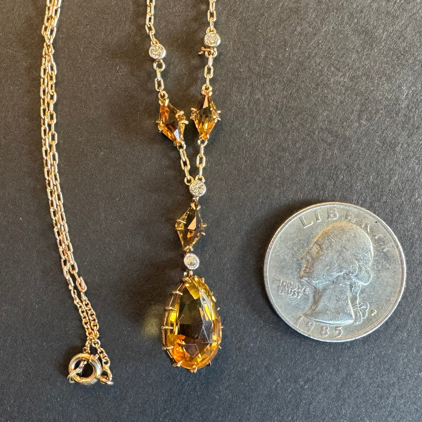 14k Citrine Art Deco Necklace