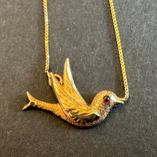 14K Dove with Ruby Eye and 14K Box Chain