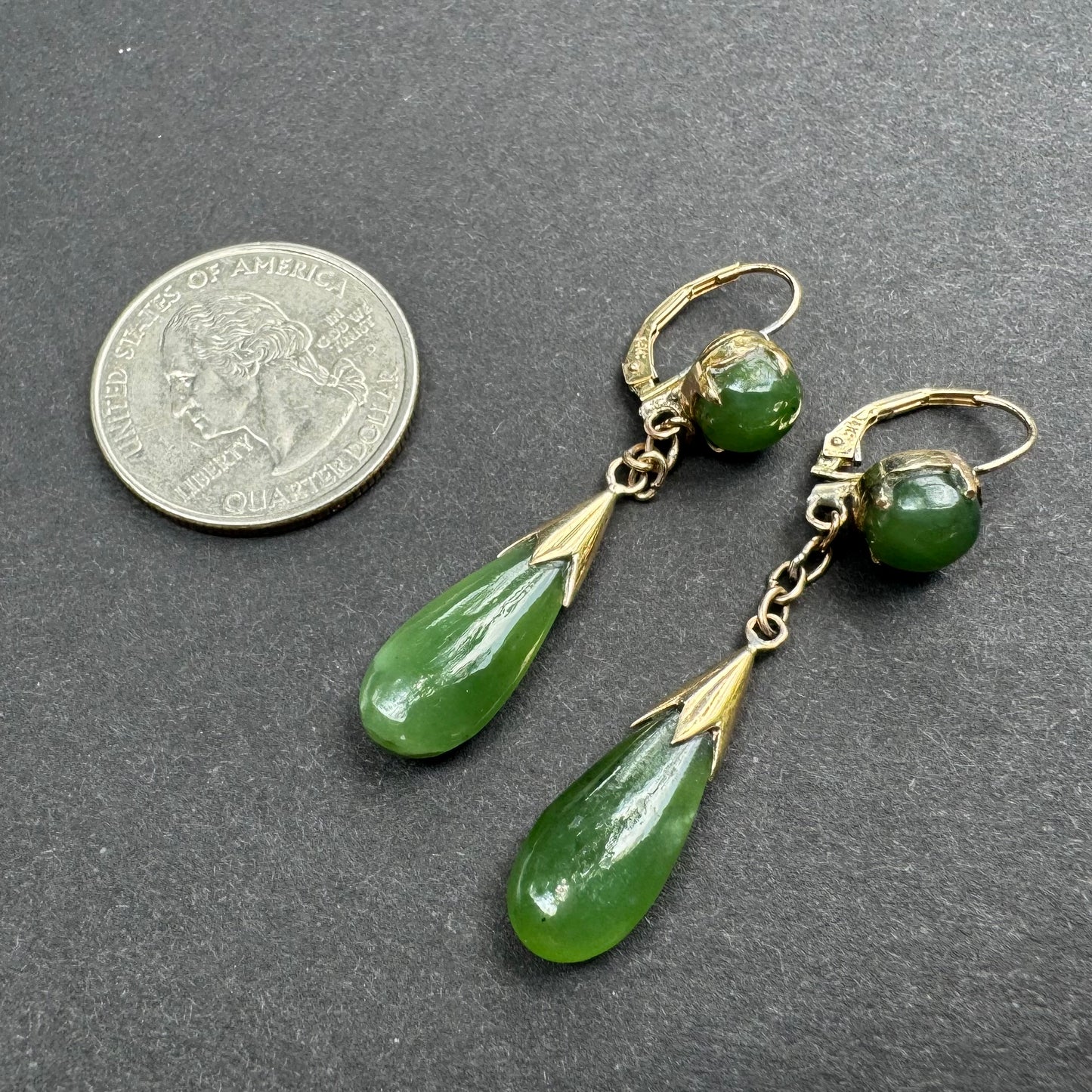 1920s Jade Lever Back 14k Earrings