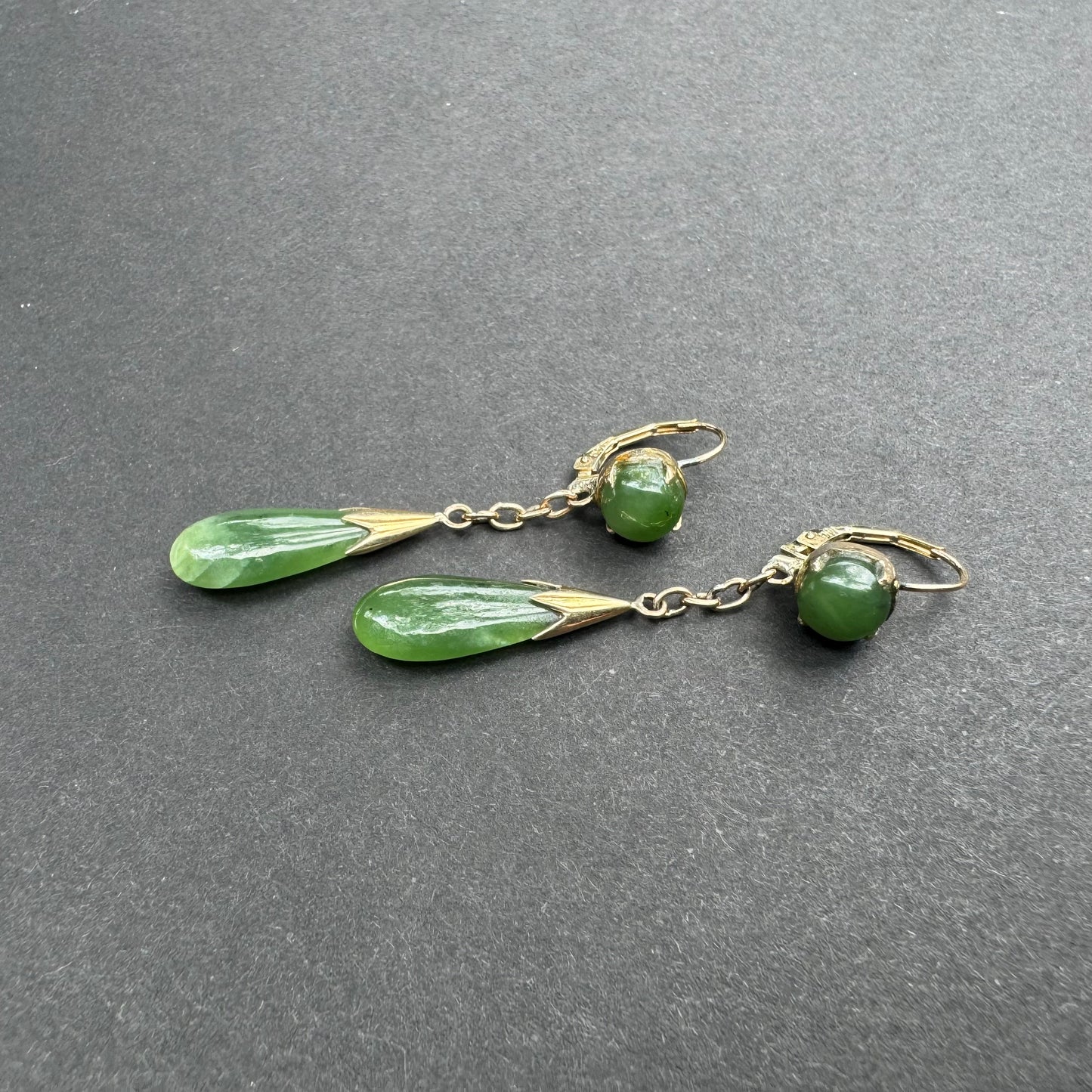 1920s Jade Lever Back 14k Earrings