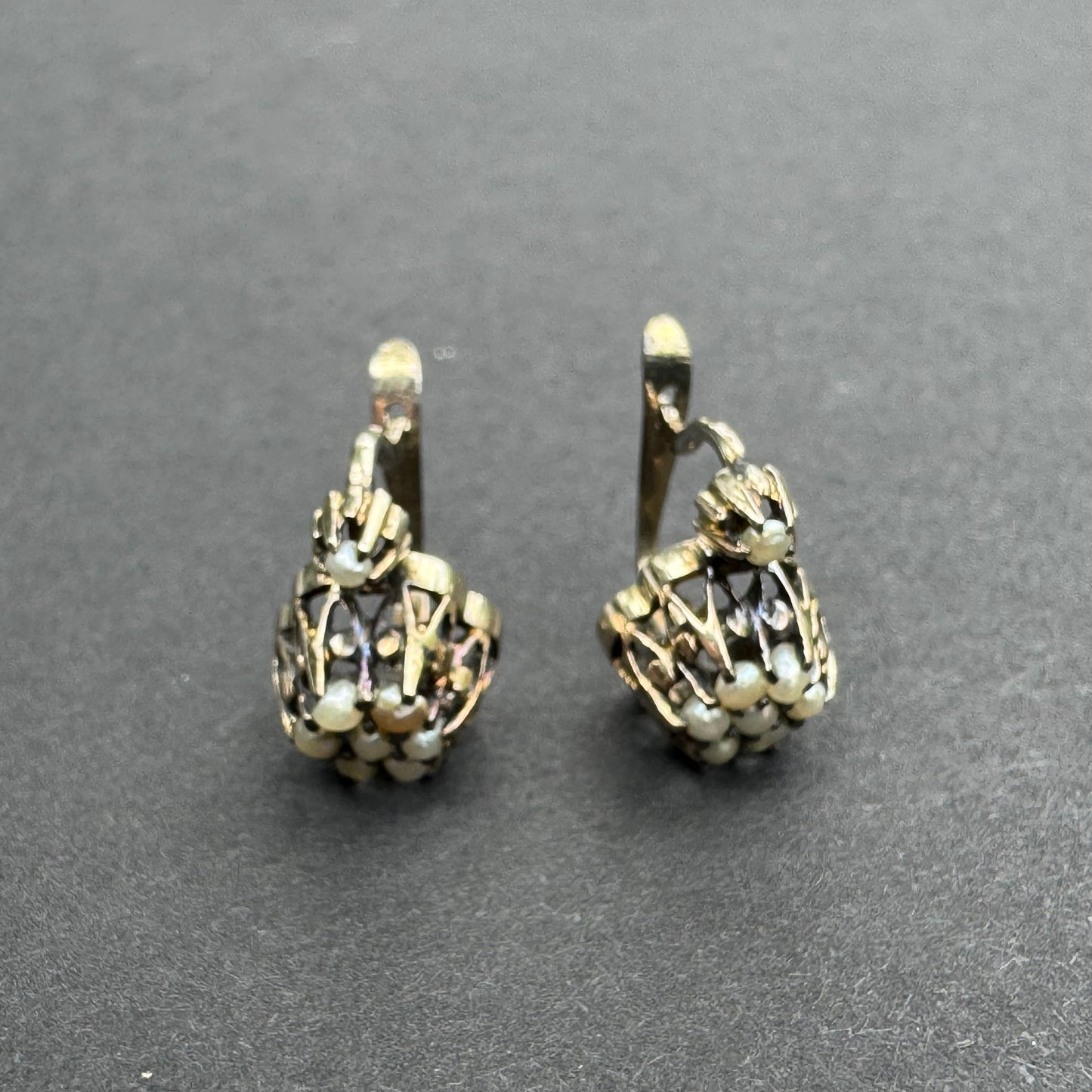 8k German Seed Pearl Lever Back Earrings