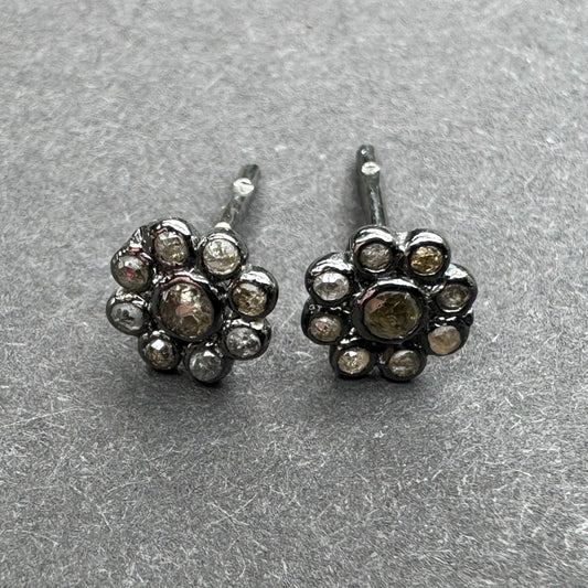 Sterling & Rhodium White Gold Stud Earrings with Mine Cut Diamonds