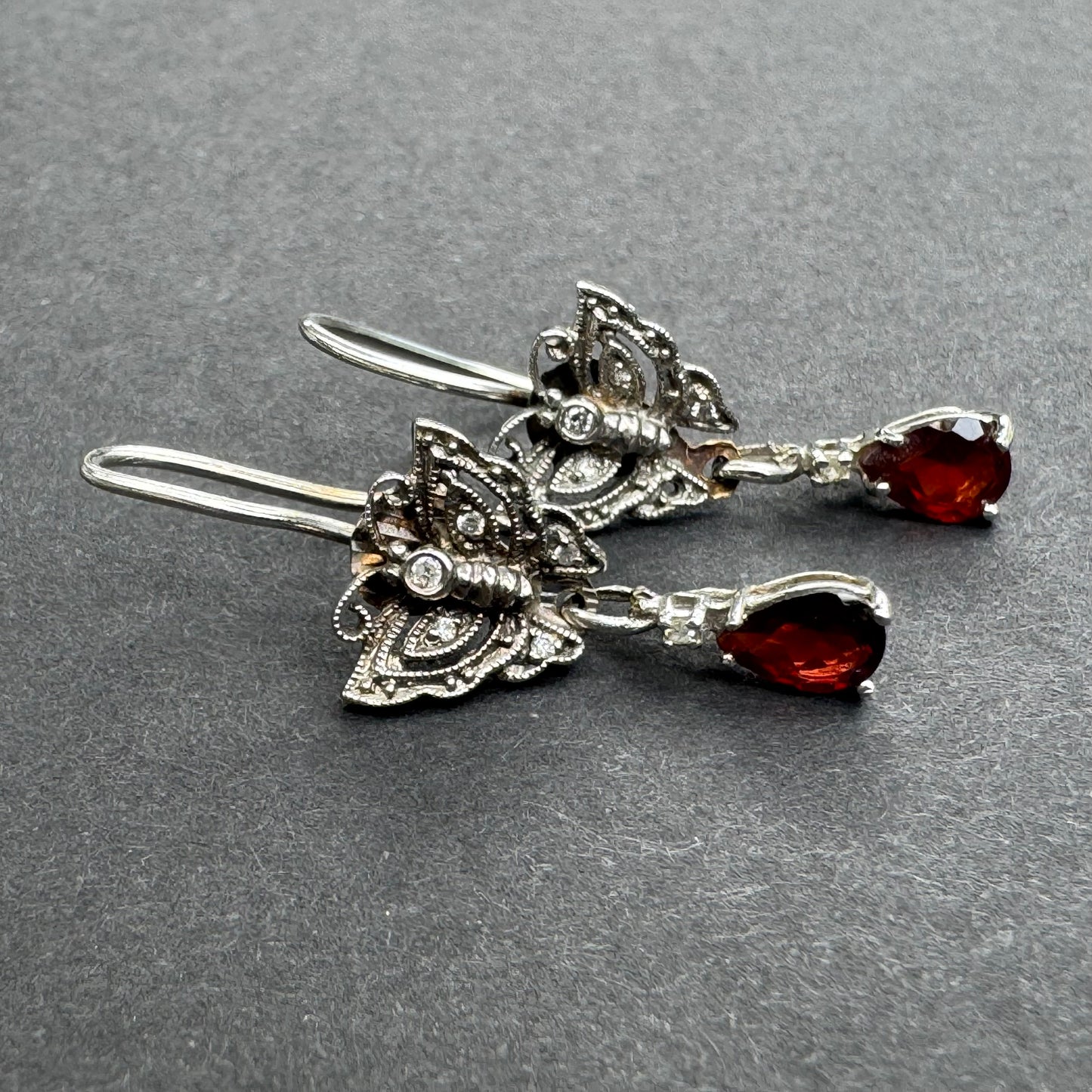 14k Vintage Diamond & Garnet Butterfly Earrings