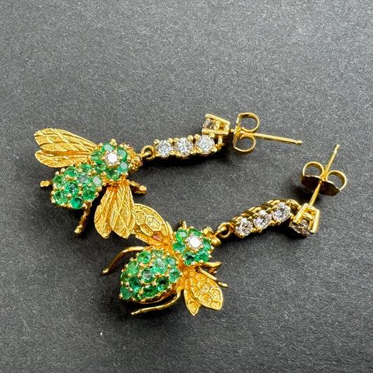 14k & 18k Emerald and Diamond Bee Conversion Earrings