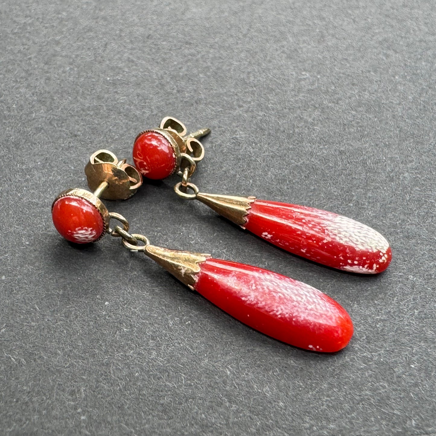 18k Victorian Red Coral Drop Earrings