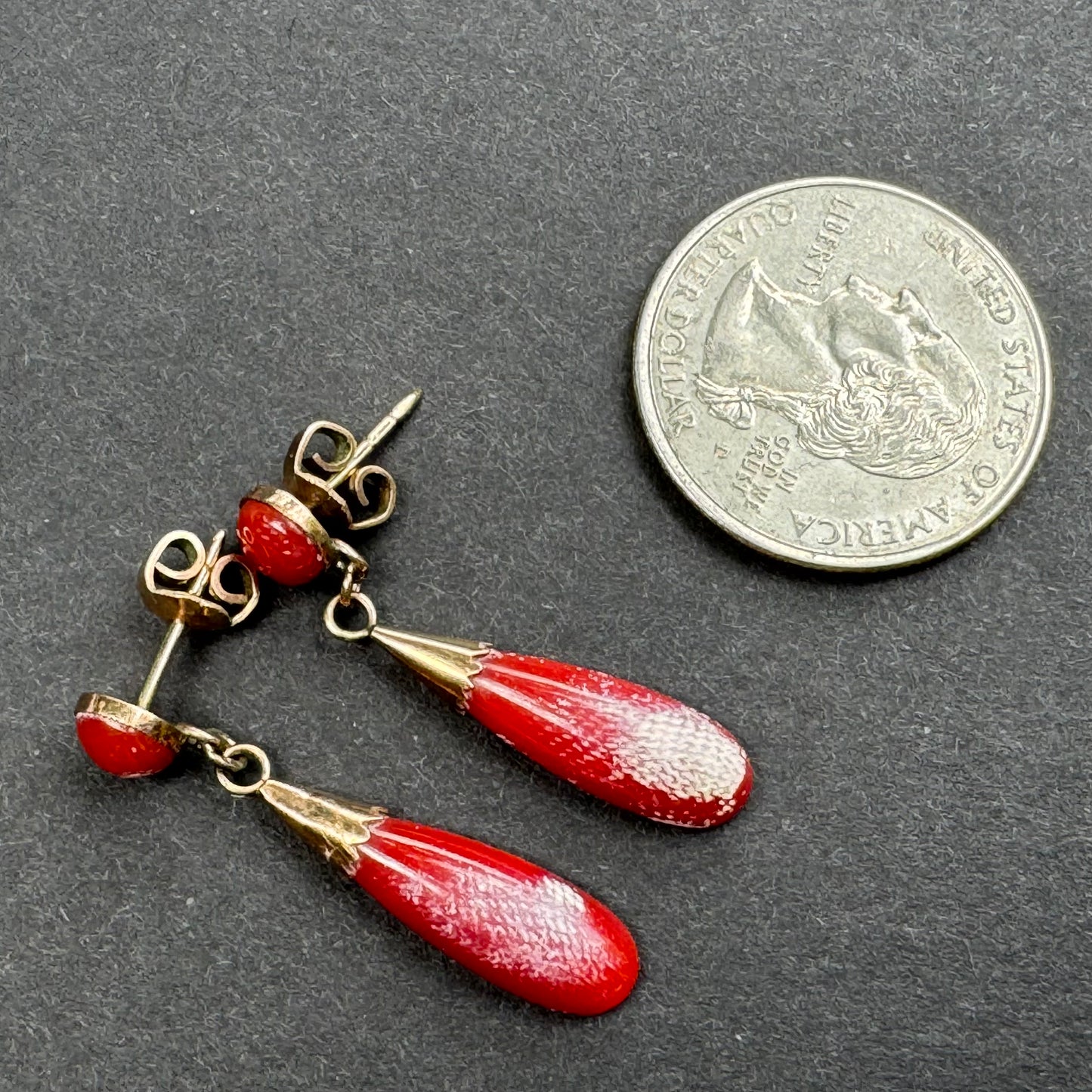 18k Victorian Red Coral Drop Earrings