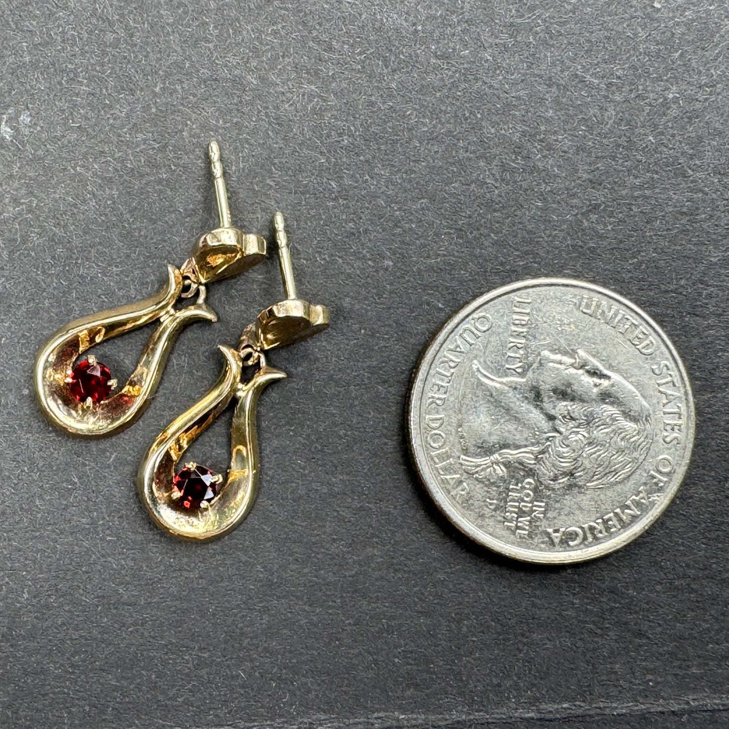 9k Harp Style Garnet Earrings