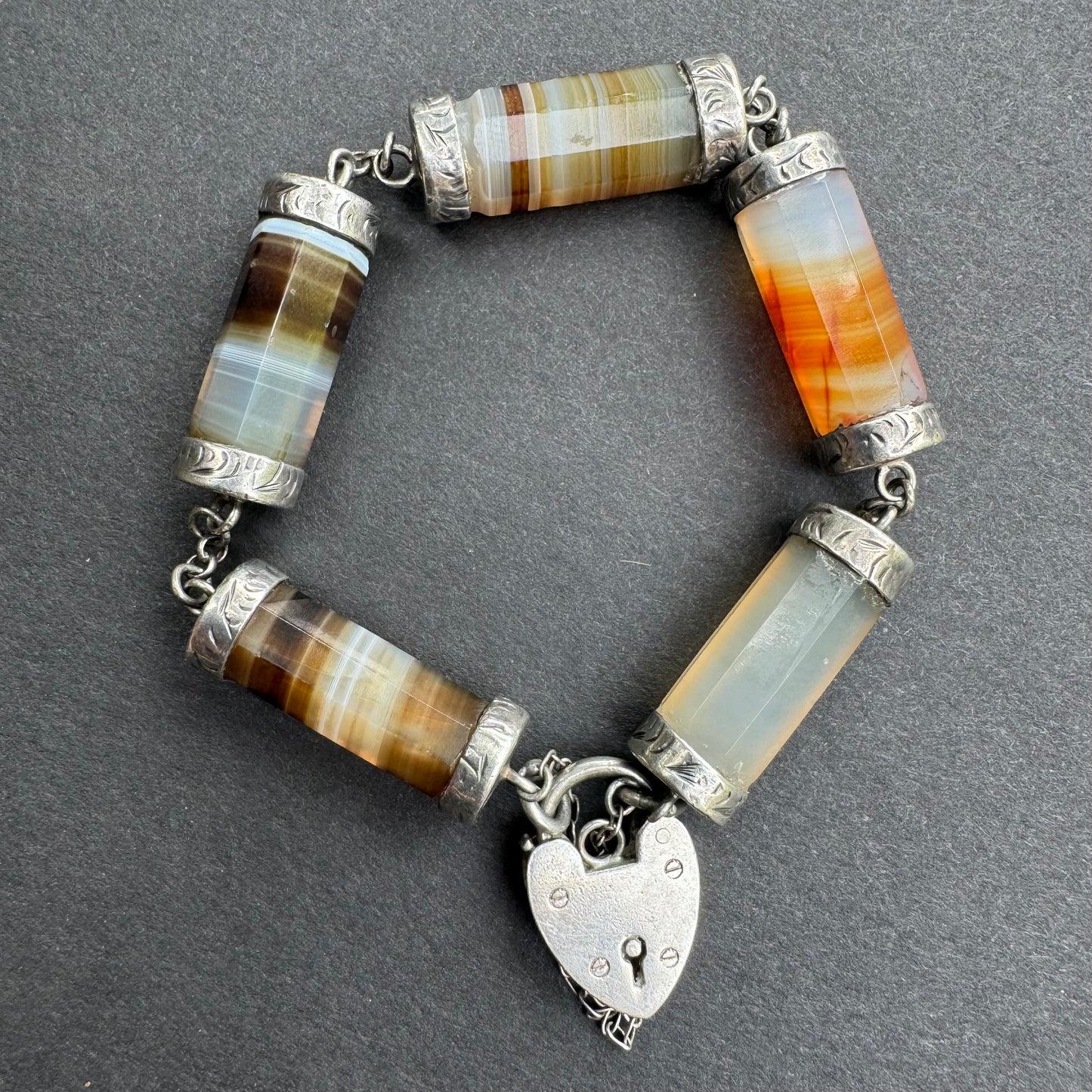 Scottish Agate Sterling Heart Lock Bracelet