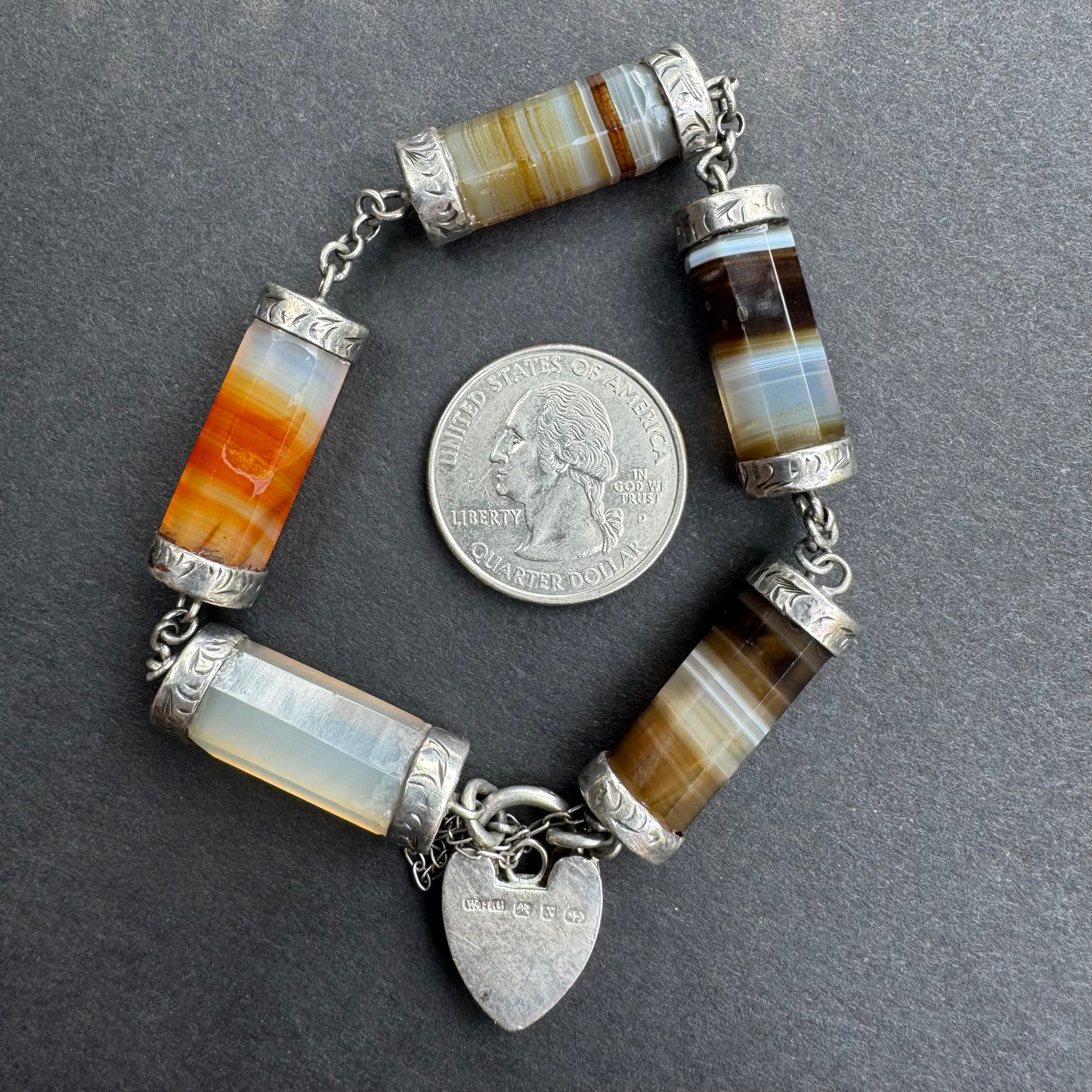 Scottish Agate Sterling Heart Lock Bracelet