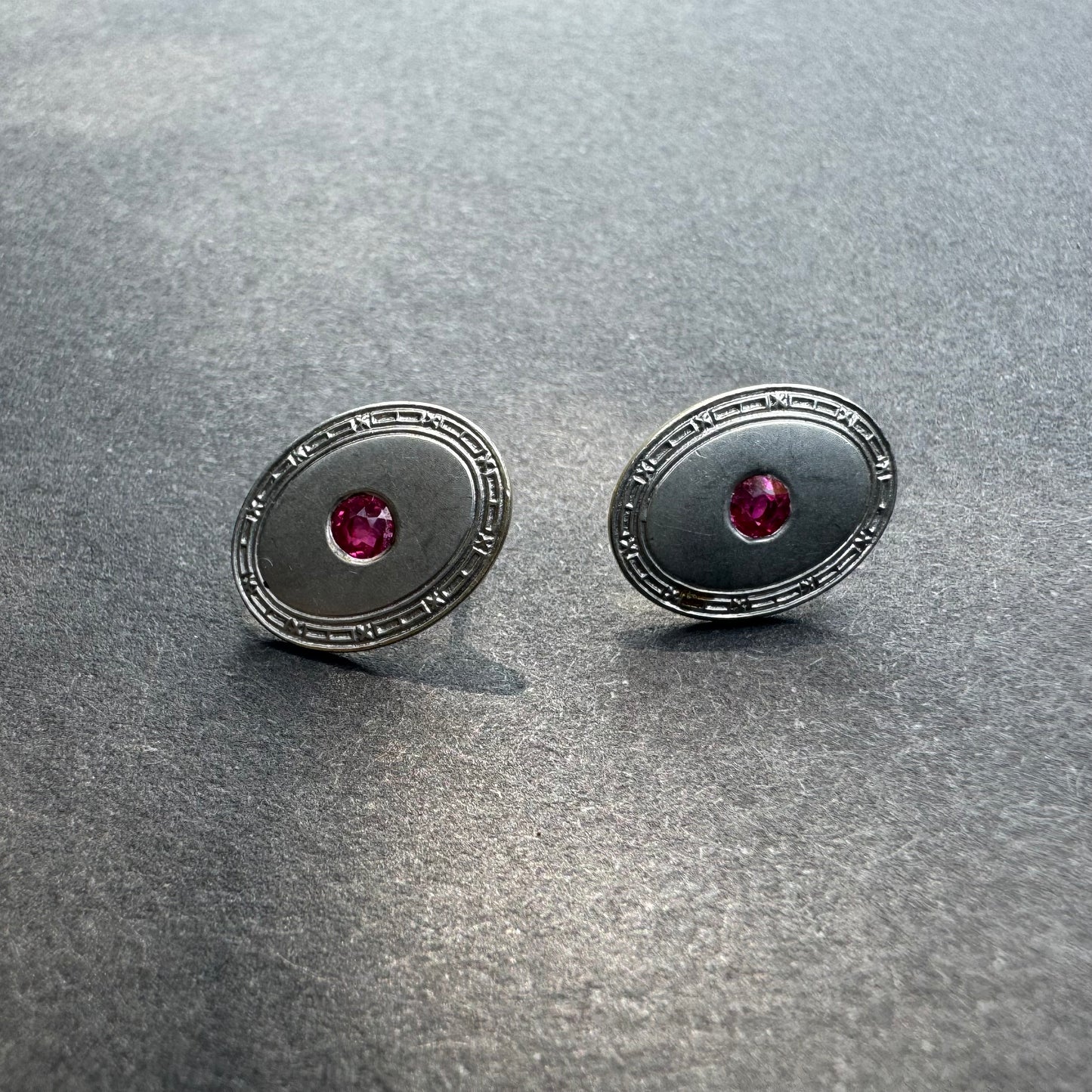 Platinum & 14k Art Deco Ruby Conversion Stud Earrings