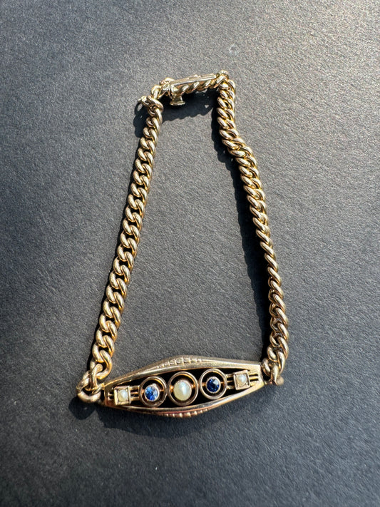 Sapphire and Pearl German Gold Bracelet