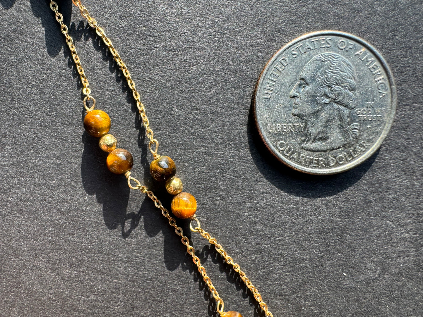 Vintage Tiger Eye Bead and 14k Yellow Gold Chain