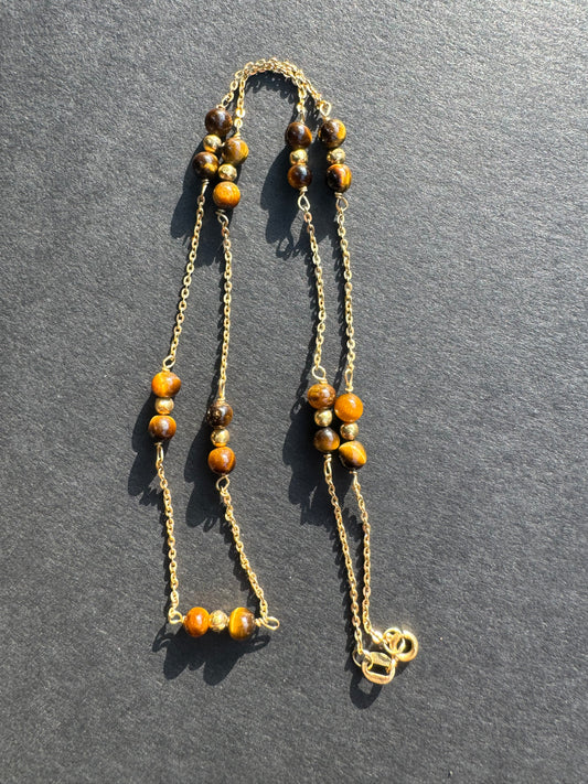 Vintage Tiger Eye Bead and 14k Yellow Gold Chain