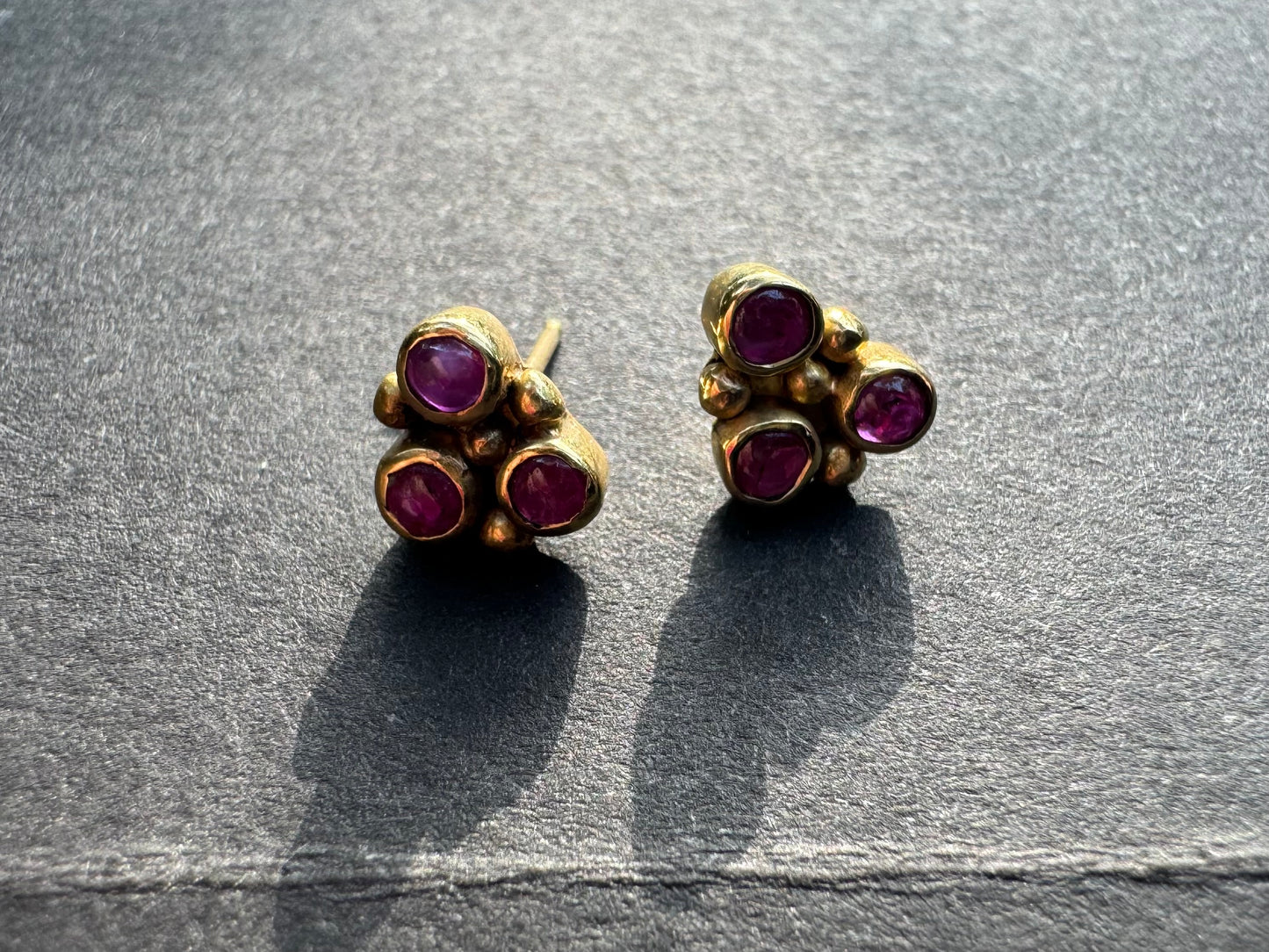 Vintage 18k Marcia Tash Triple Ruby Stud Earrings