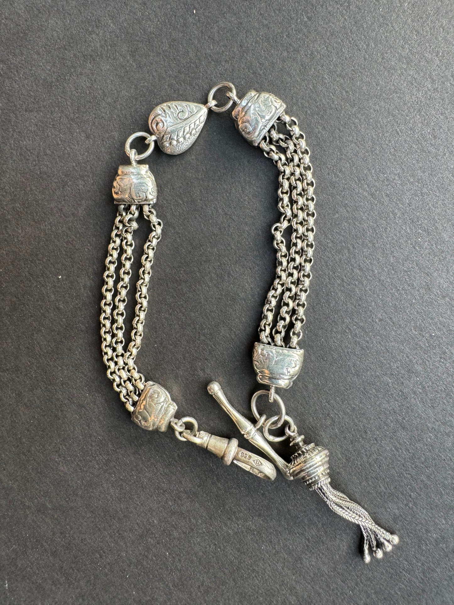 Sterling Fob Chain with Tassel and Heart Bracelet