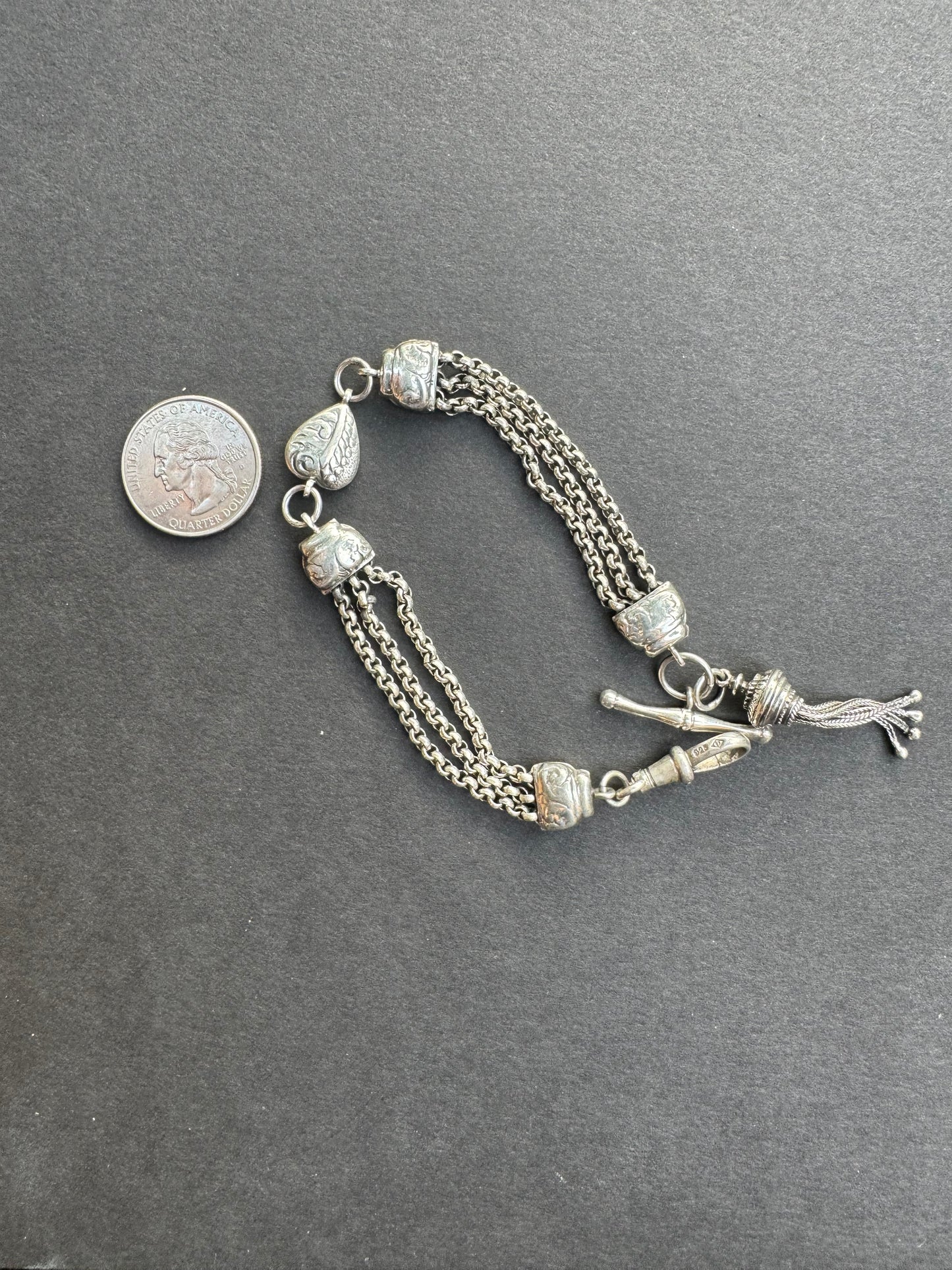 Sterling Fob Chain with Tassel and Heart Bracelet