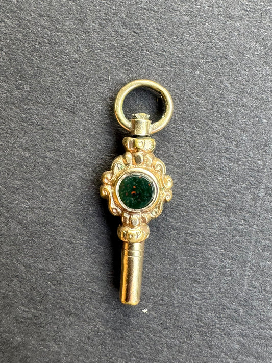 9k Pocket Bloodstone and Crystal Watch Key Charm