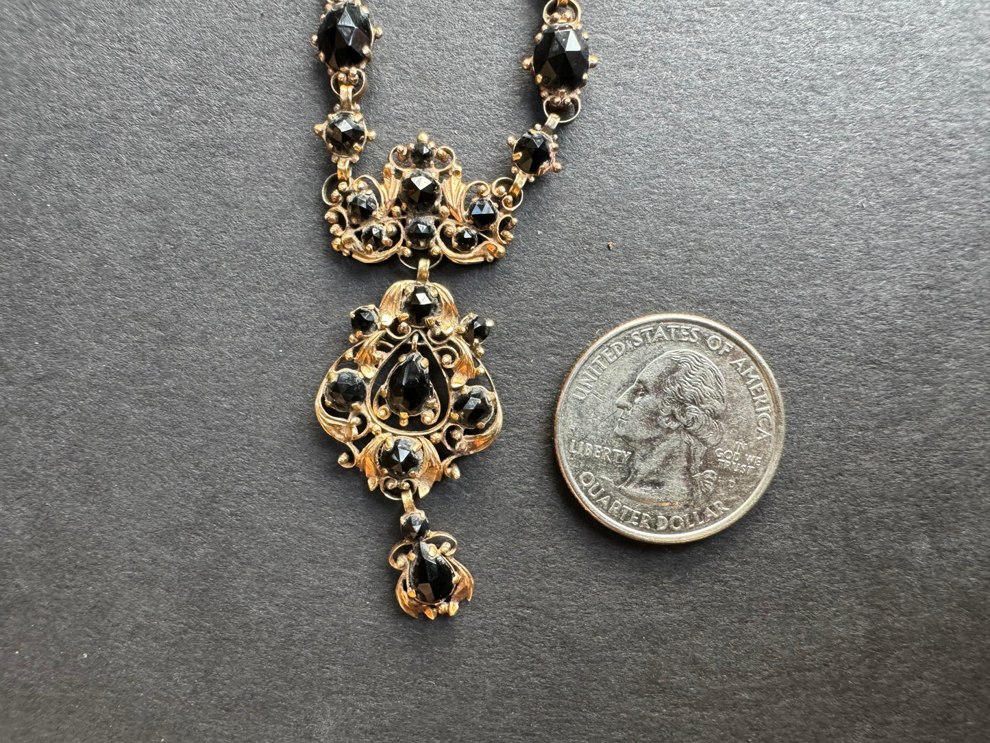 14k Cut Onyx 1850s American Mourning Necklace