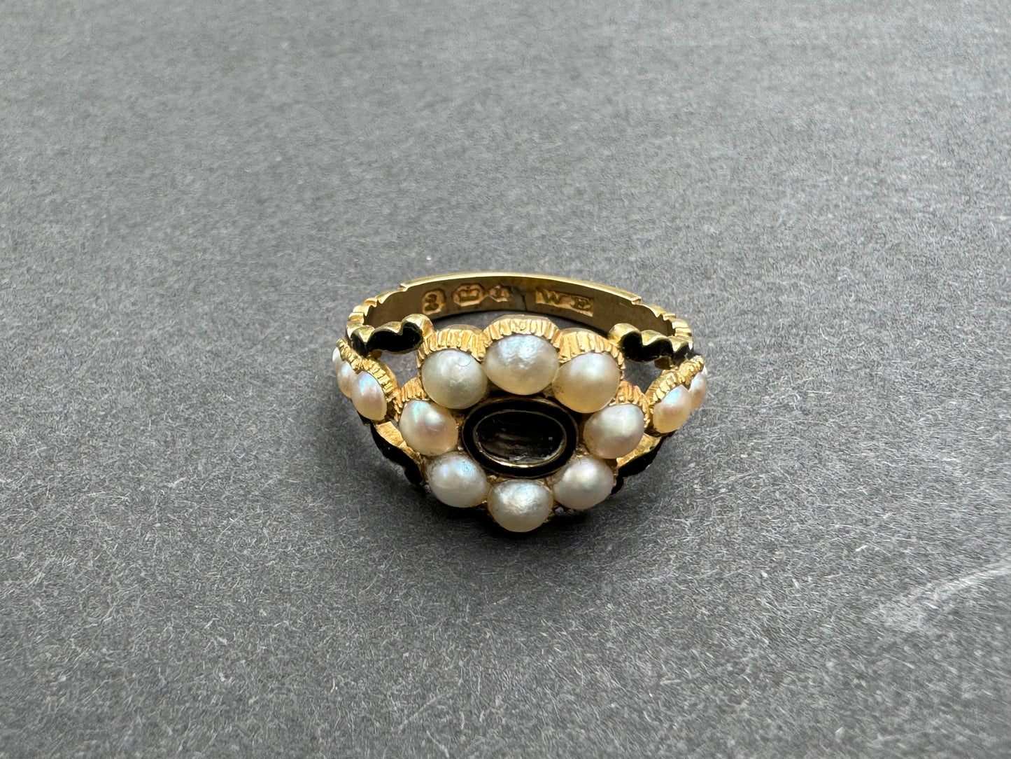 Mourning Ring with Black Enamel and Pearls