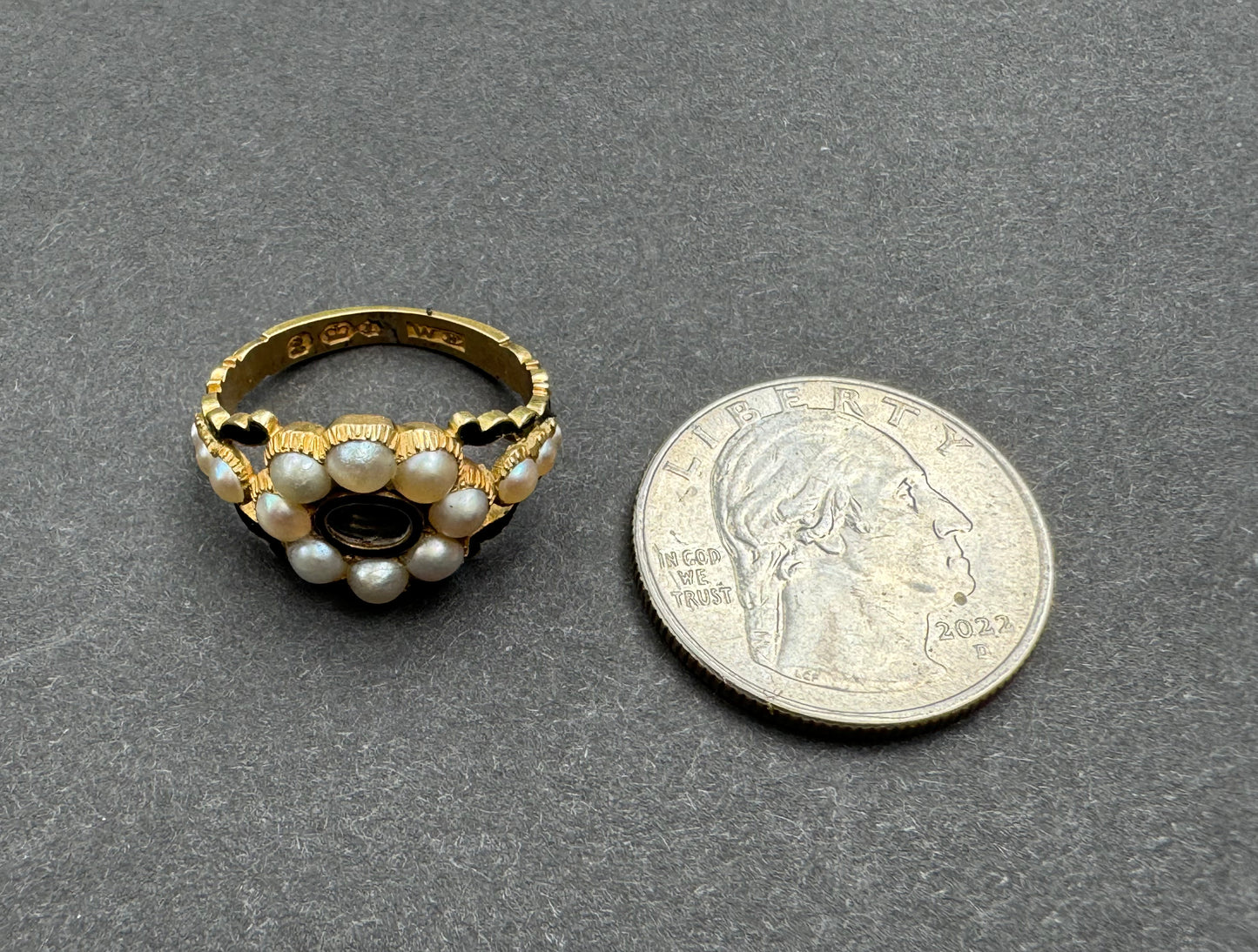 Mourning Ring with Black Enamel and Pearls