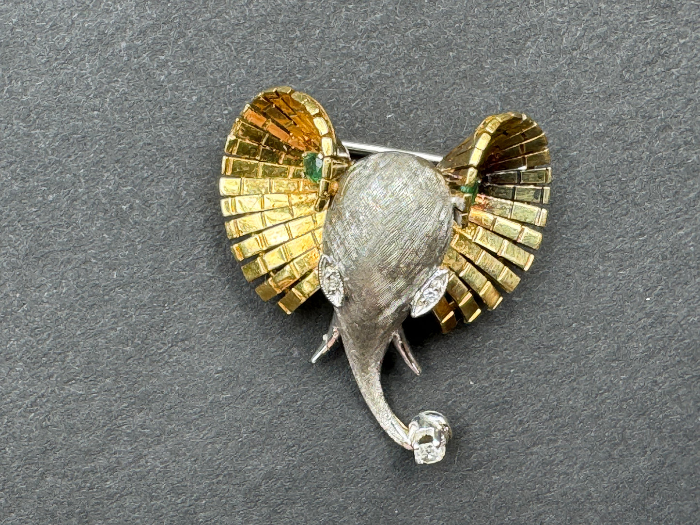 1960s 18k White and Yellow Gold Custom Elephant Brooch